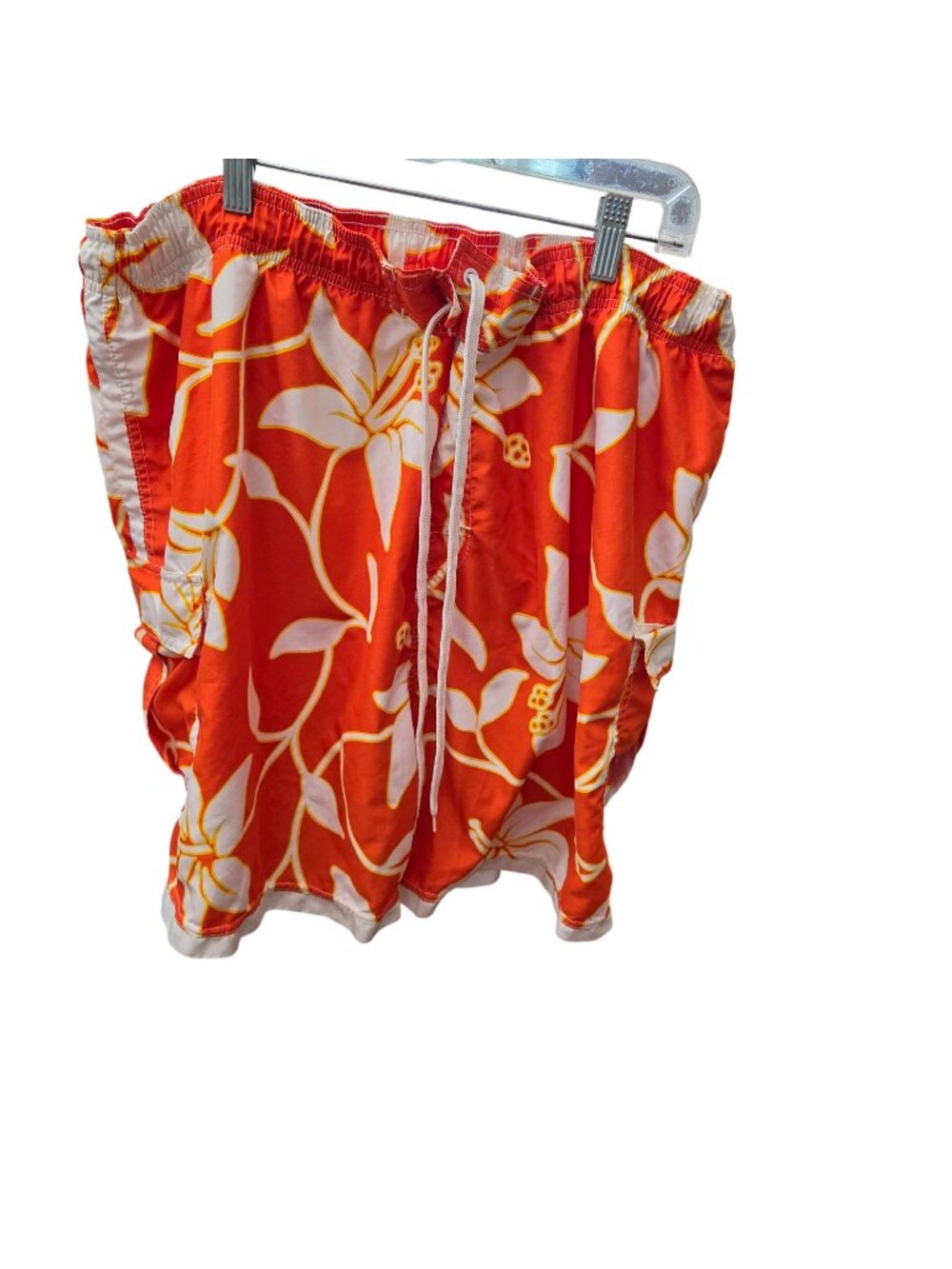Sand N Sun Mens Orange & White Floral Swim Shorts With Pockets XL